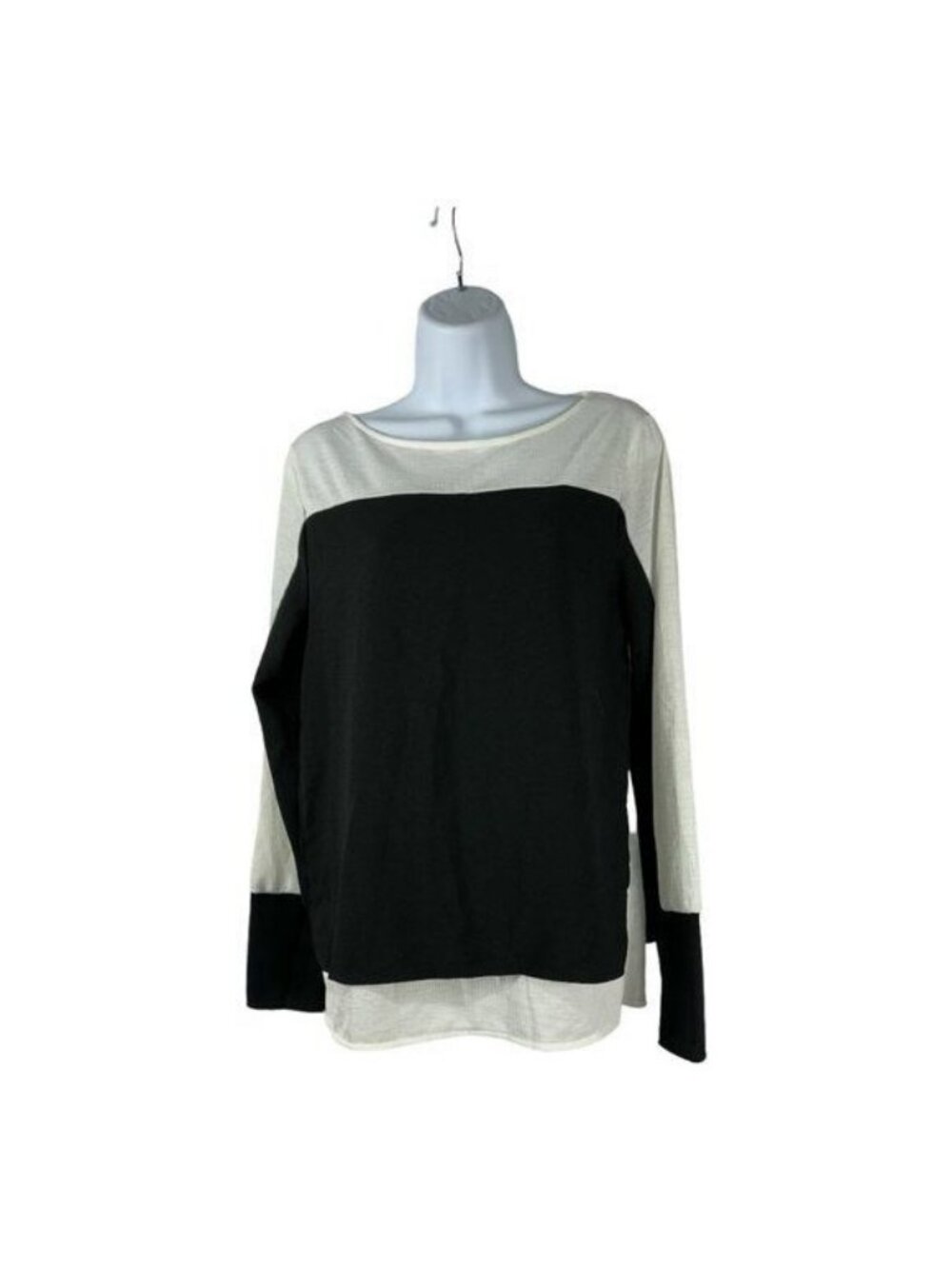 Zara Women’s M Colorblock Long Sleeve Top Black & Beige Woven Lightweight